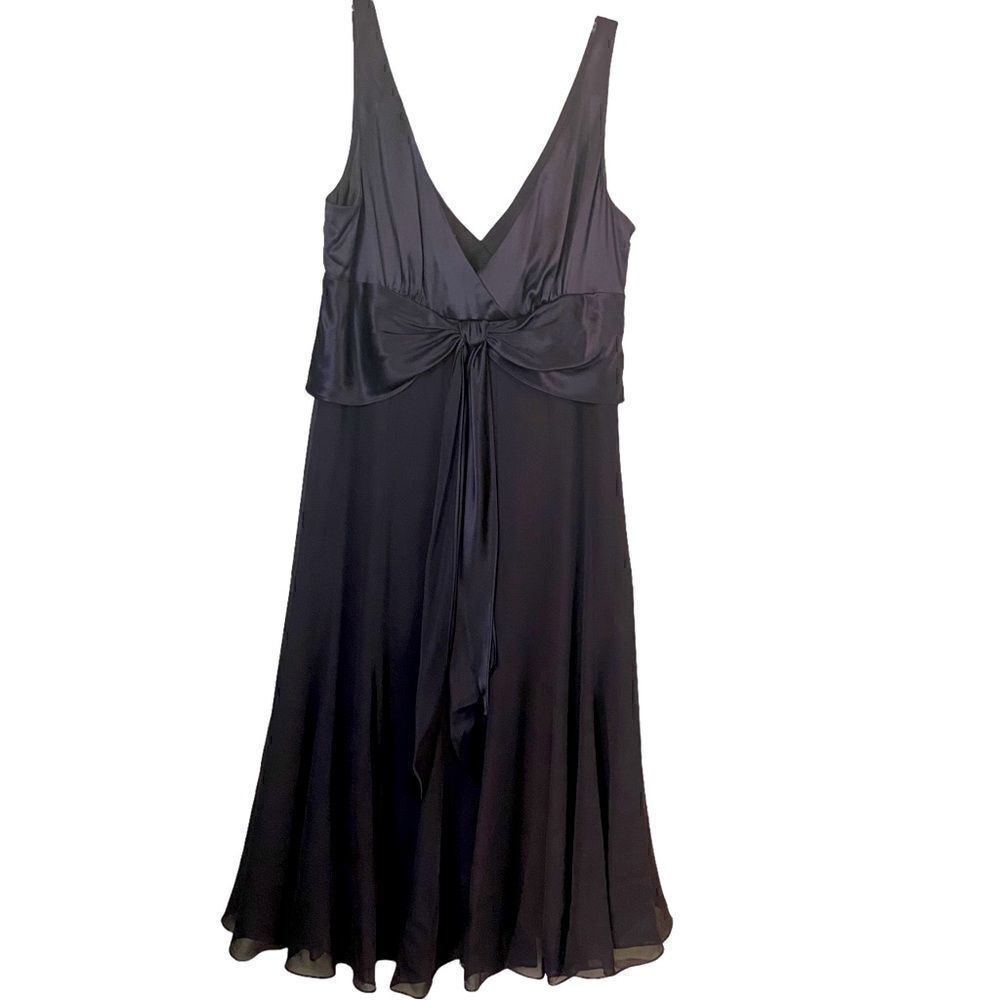 Vintage Maggy London Brown Silk Chiffon Sleeveless Cocktail Dress Size 6 Y2K